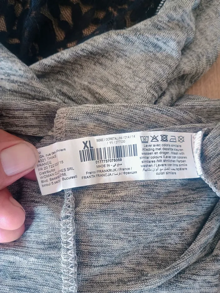 Haut gris chiné avec dentelle noire – Mim – Taille XL - photo numéro 4