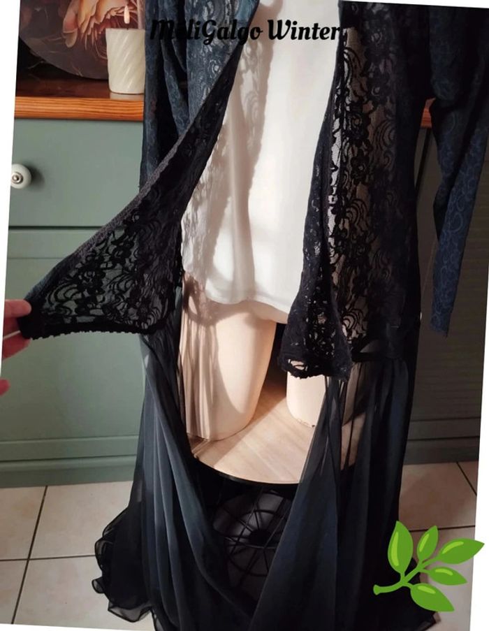 🌹Long Déshabillé/Nuisette Dentelle & Voile Pièce Vintage Natori T38/40🌹 - photo numéro 10