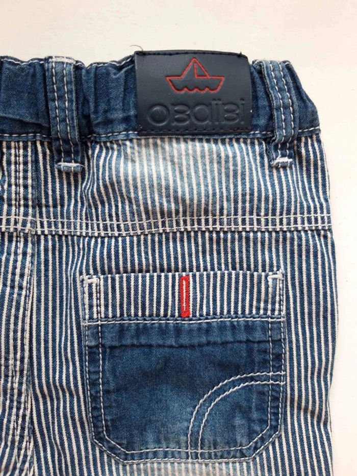 Pantalon Obaïdi jeans rayé bleu et blanc, bleu indigo, NEUF, 12 mois 74 cm - photo numéro 3