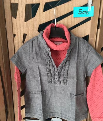 Ensemble 3 pièces fille 5 ans blouse sous pull et short
