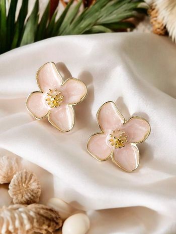 Boucles d'oreilles à clou - hibiscus rose nacrées - acier inoxydable 🌸