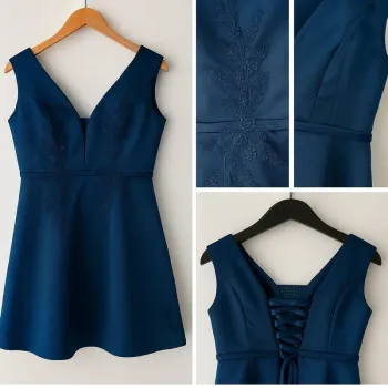 Robe courte bleu marine satinée avec dos lacé Juju & Christine T38/42 Femme