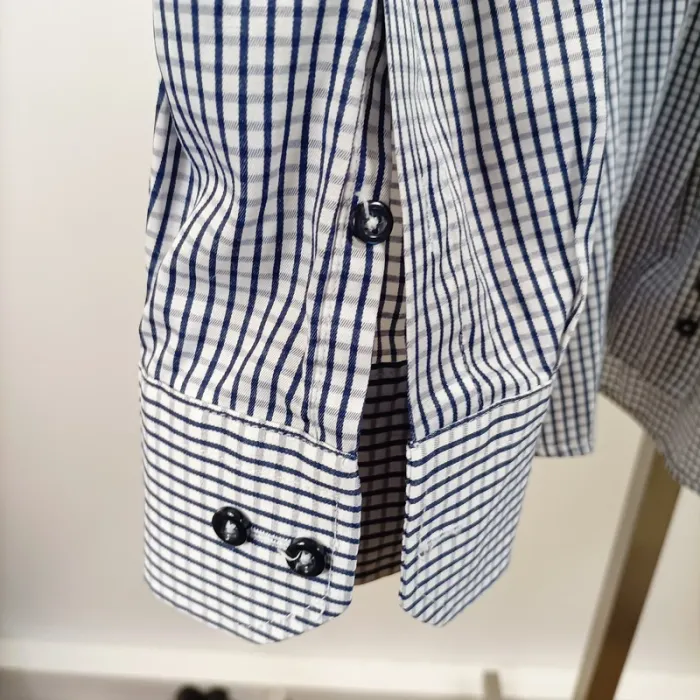 Chemise à carreaux bleu marine et blanc Ugo Pellegrini col classique taille 43/44 A1299 - photo numéro 5