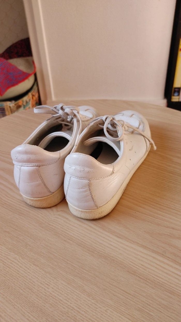Basket sneakers en cuir zara taille 40 blanche lacet tennis - photo numéro 5