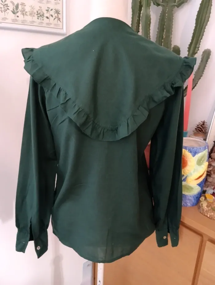 Blouse vintage coupe vareuse grand col vert foncé - photo numéro 3