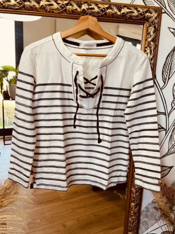 Taille S ~ 36 pull marinière femme Promod blanc et bleu marine 🌺