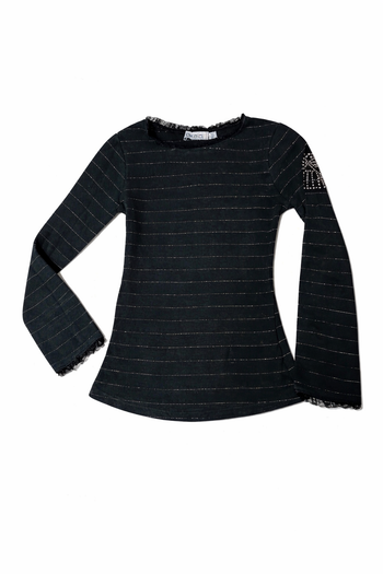 T-shirt manches longues fille. Paillettes et dentelles. 8 ans. Okaidi.