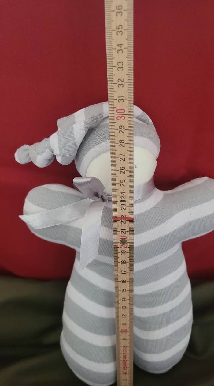 doudou lutin poupée chiffon ligné gris - photo numéro 4