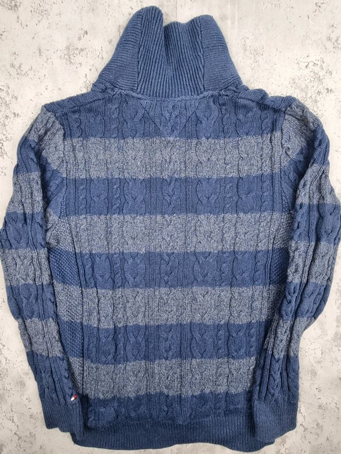 Pull col châle Tommy Hilfiger – Bleu & Gris – Taille L Hommes (mesures en photos) - photo numéro 4