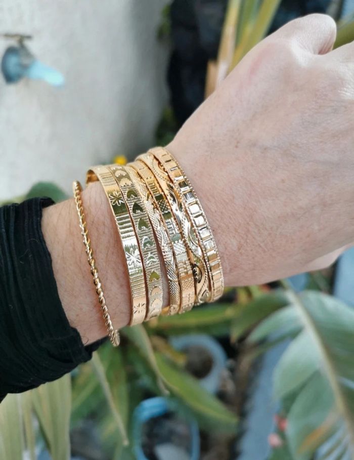 A38 lot de 7 bracelets jonc doré or tendance réglable - photo numéro 4