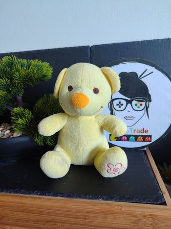 doudou peluche ours jaune orange rose fleur assis marron DD003367