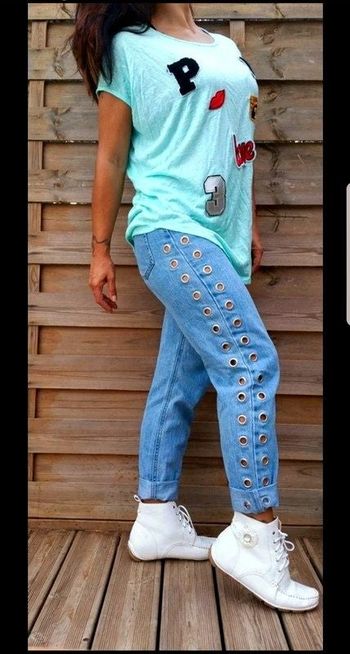 Tee-shirt loose oversize turquoise écussons Flamant Rose