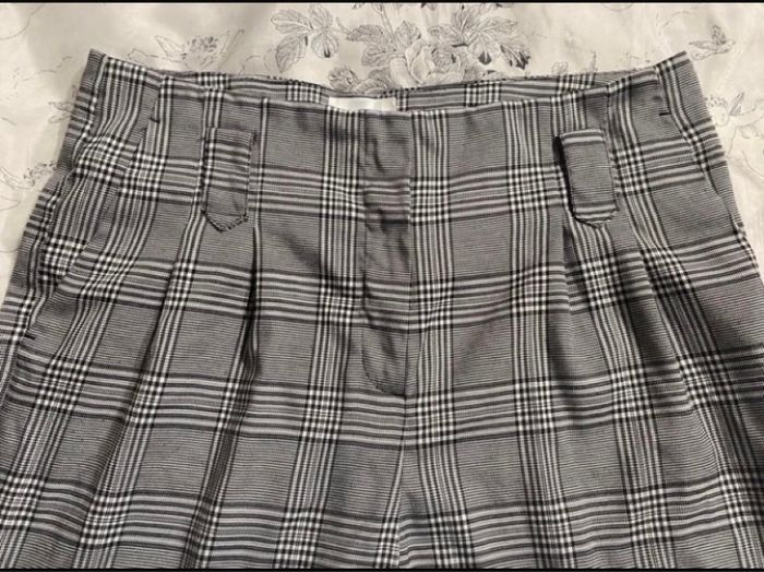 Pantalon à pinces droit, motif écossais noir - photo numéro 4