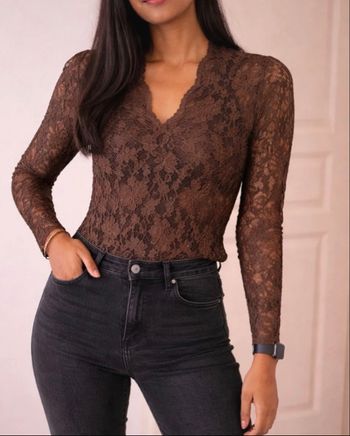 Blouse Caroll en dentelle marron - Taille M (38
