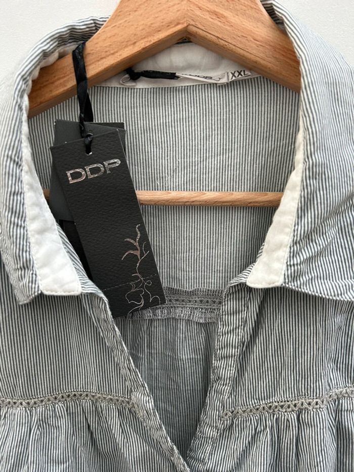 Chemisier chemise xxl longue ddp grise à rayures en coton - neuf - photo numéro 4