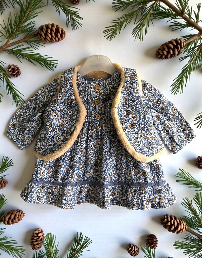 SERGENT MAJOR - NEW - 2P BÉBÉ FILLE IMPRIMÉ LIBERTY, ROBE + BOLÉRO REVERSIBLE 3M