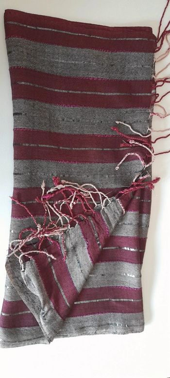 Echarpe coton rayée bordeaux et grise