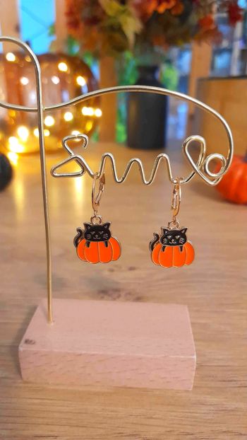 🎃 Boucles d’Oreilles Halloween Chat Noir & Citrouille 🎃