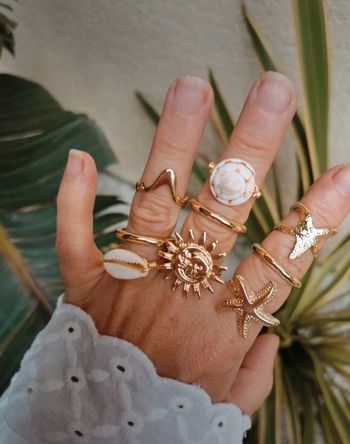 A47 lot de 9 bagues bohème coquillages rétro diverses taille neuve