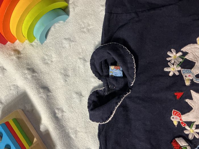 pyjama grenouillère en coton bleu marine avec col et broderies oies devant 1 mois du pareil au même - photo numéro 6