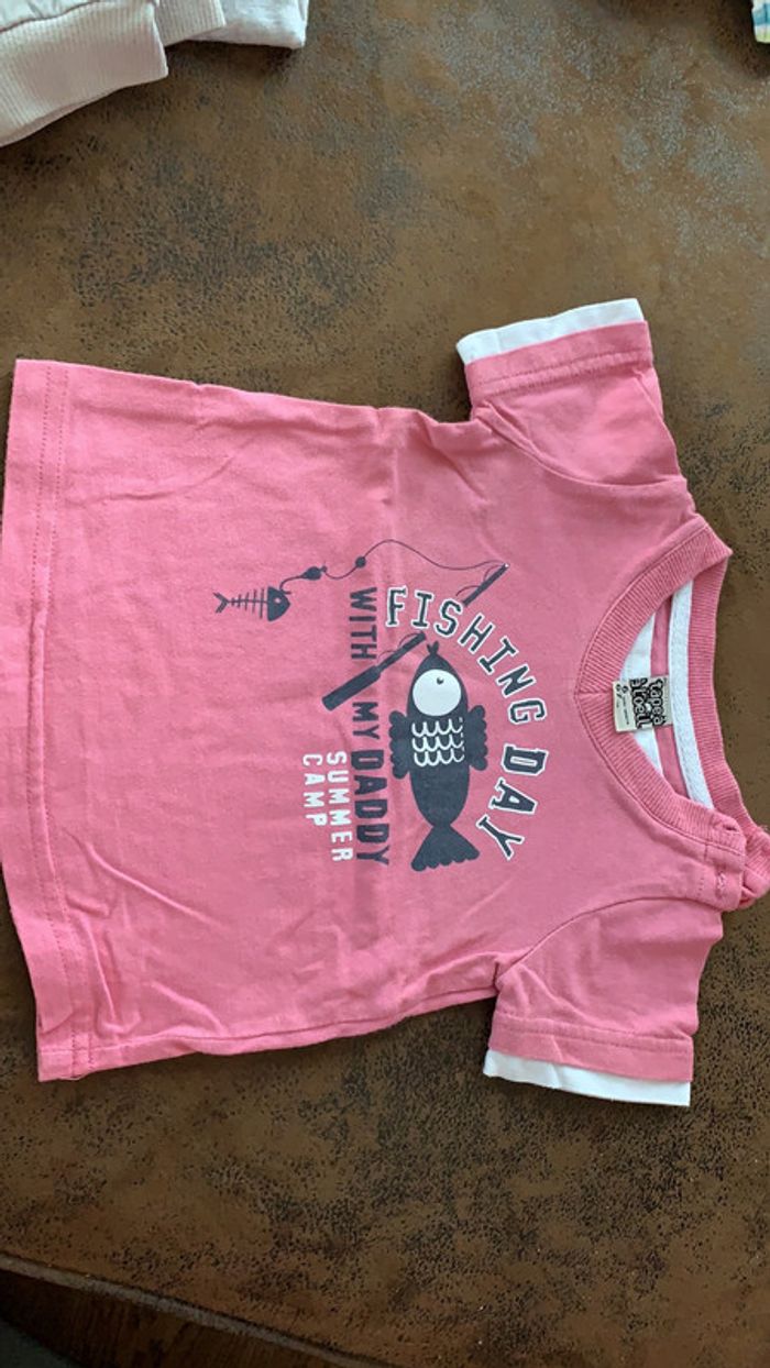 Tee shirt Tape a l’œil 6 mois rose blanc