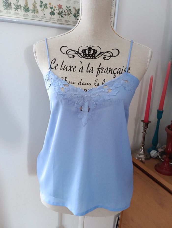 Top caraco vintage débardeur bleu ciel made in France