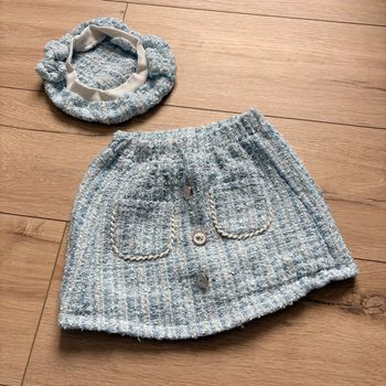 Ensemble jupe + béret tweed bleu SHEIN 18-24 mois – neuf sans étiquette