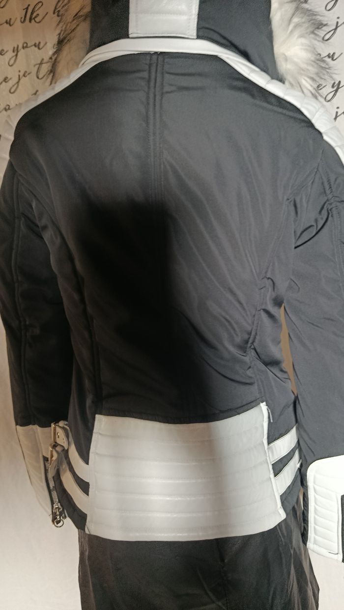 Blouson femme noir style biker chic – Taille M – capuche fourrure - photo numéro 8