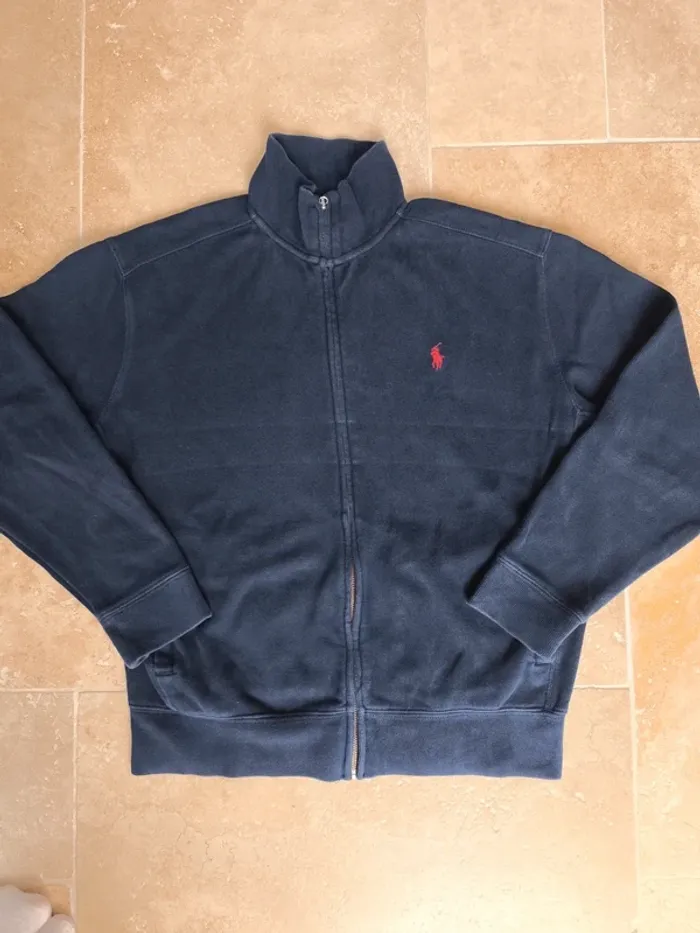 Veste pull zippée Ralph Lauren homme M marine logo rouge excellent état - photo numéro 2