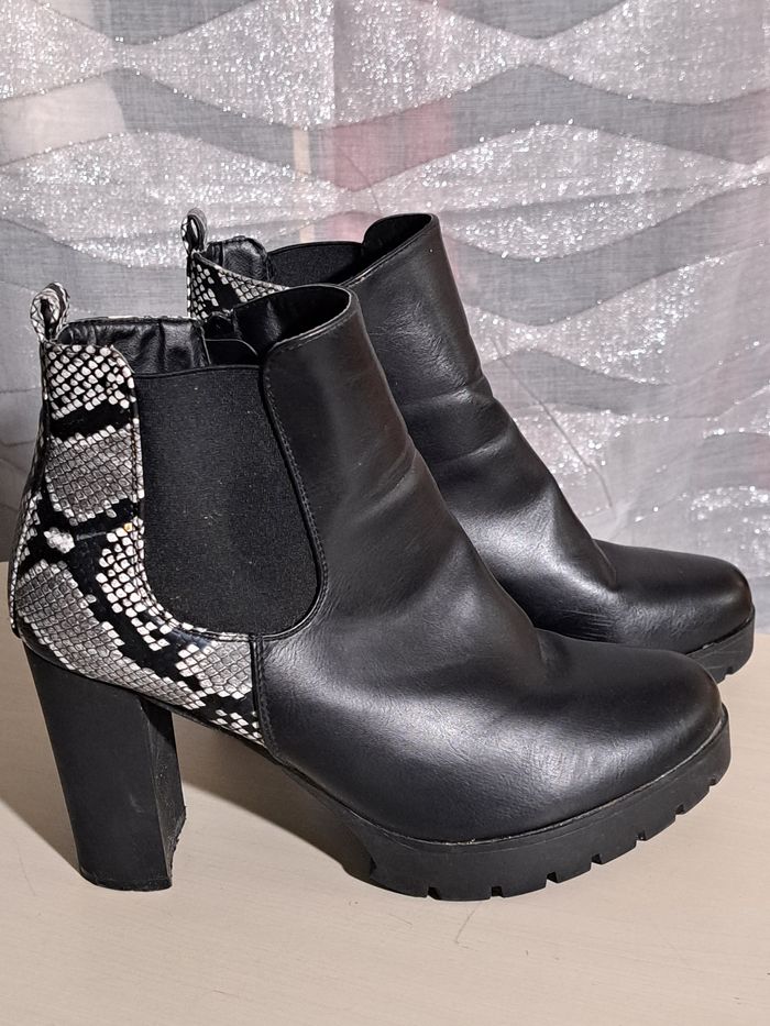Bottines noires au motif peau de serpent 41 - photo numéro 3