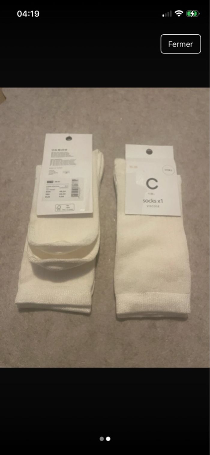 Lot de 2 chaussettes blanches en viscose – Taille 36/38 – Neuves