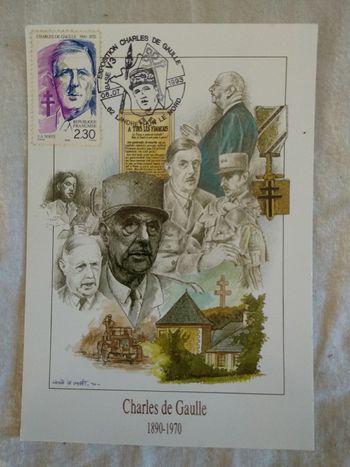 Carte postale avec timbre Charles de Gaulle