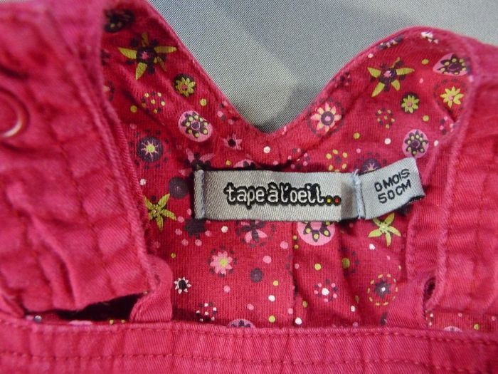 Robe salopette toile rose fleurs tape À L'oeil 0 mois 50 cm fille - photo numéro 3