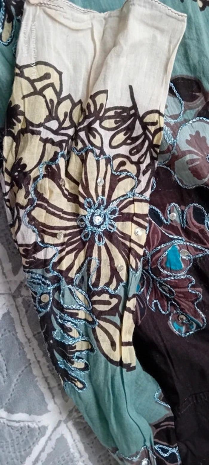 Robe tunique estivale semitransparente motif floral avec sequins multicolore femme XL - photo numéro 15