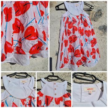 Superbe robe d'été Catimini, blanche à coquelicots, 6 ans