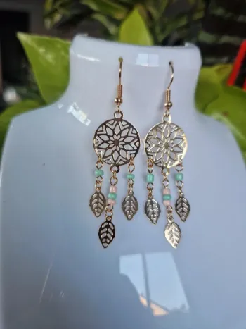 Boucles d'oreilles fantaisies dorées attrape-reve