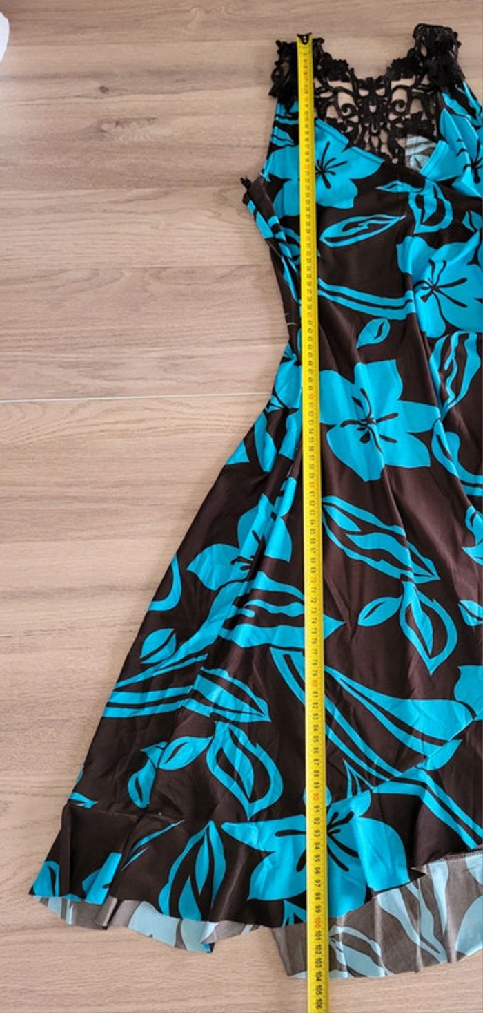Robe longue d'été à fleurs hawaïennes turquoise marron dentelle au dos La Redoute Taille 36/38 - photo numéro 12