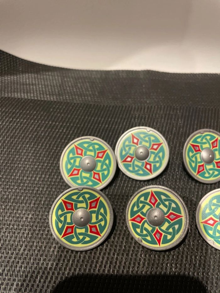 Playmobil lot 6 boucliers ronds chevalier du dragon vert 5831 4775 5836 3064 2622 château - photo numéro 2