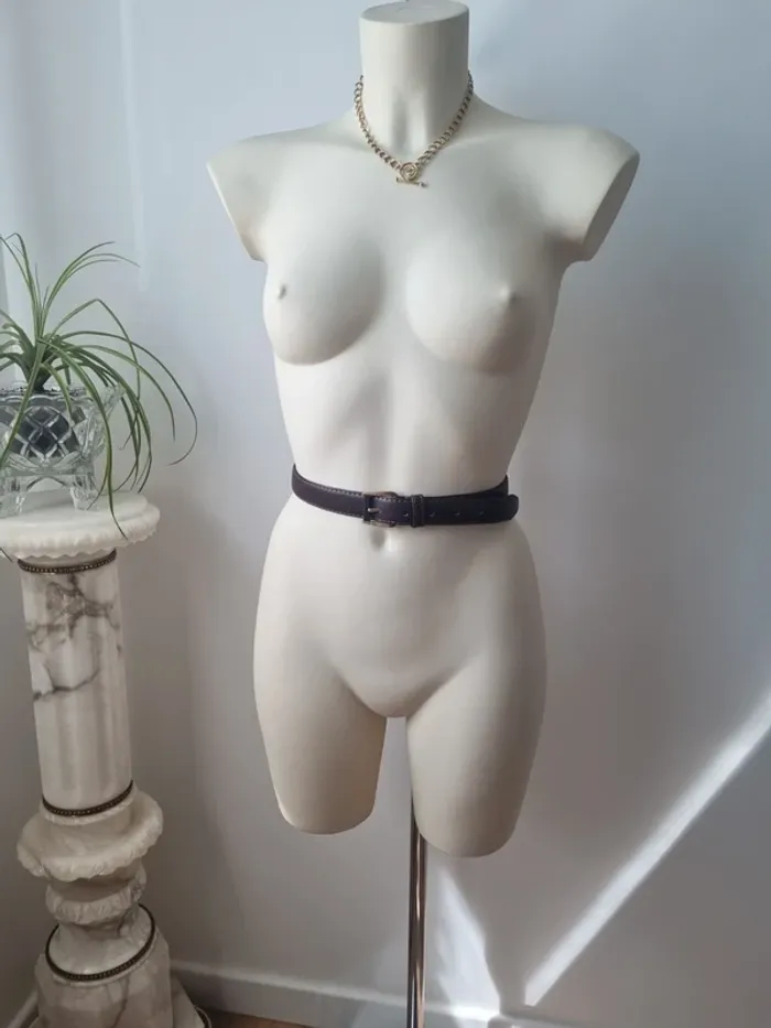 Ceinture en cuir marron et dore vintage - photo numéro 4
