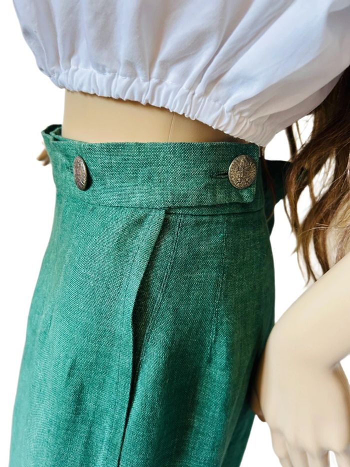 🦚Jupe longue en lin vert champêtre Cottagecore Countryside Charm Green Linen Skirt🦚 - photo numéro 9