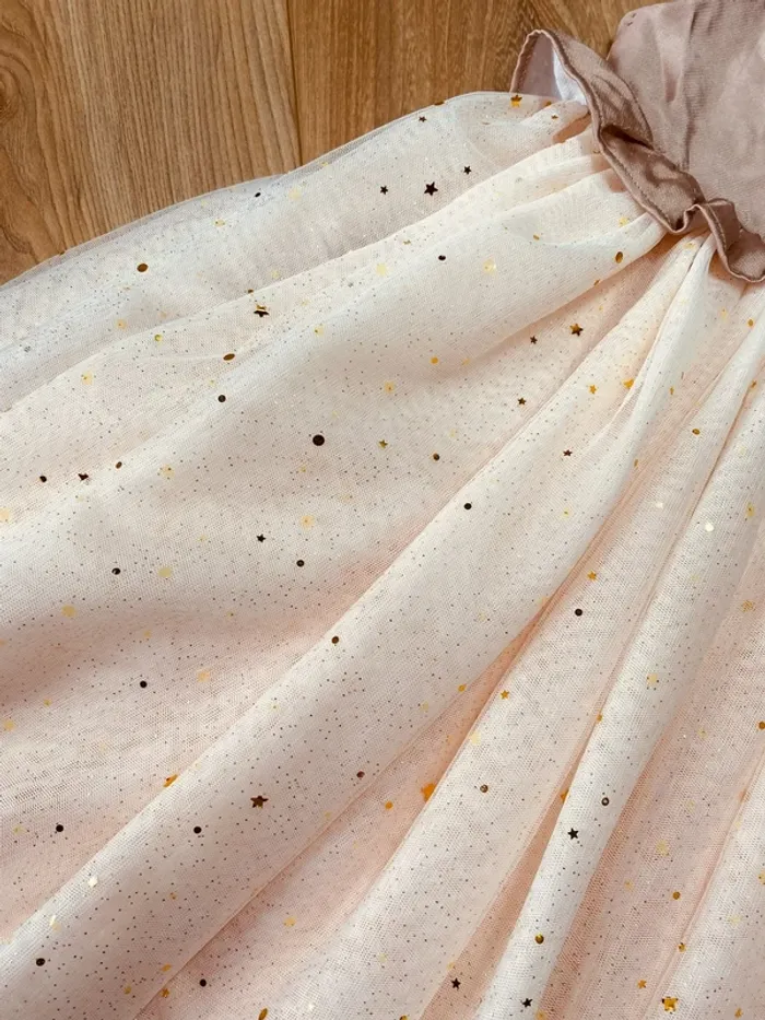 Taille 3-4 ans Robe longue créateur fille TAO beige crème doré * satin tulle étoile * 🌸 - photo numéro 3