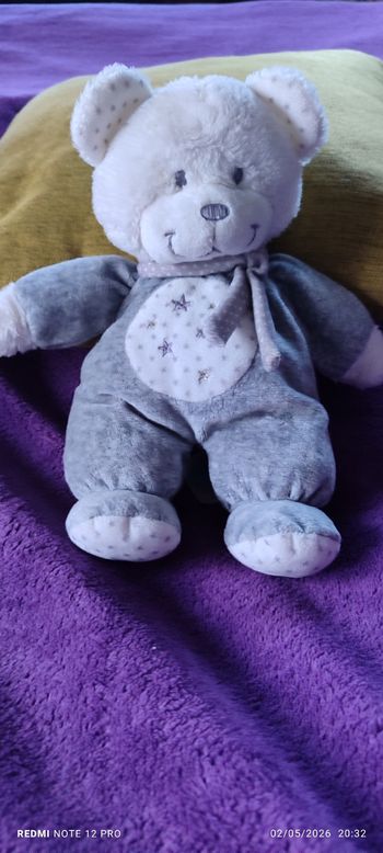Doudou ours tex gris 