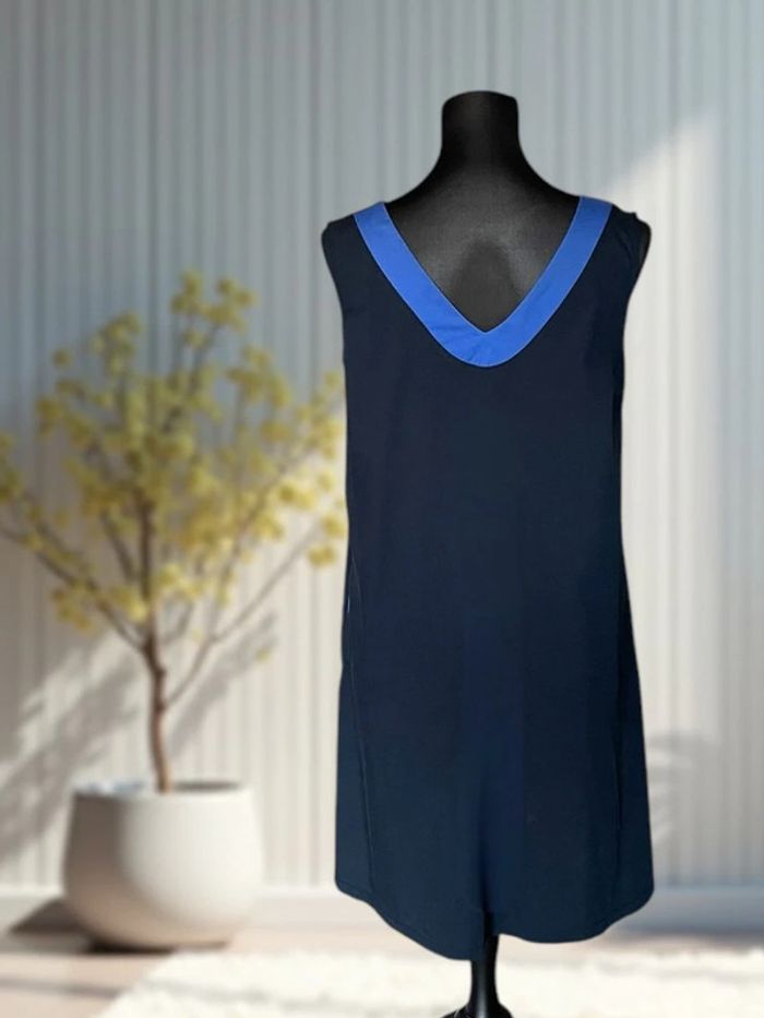 Robe sans manches Anna Seravalli – coupe trapèze graphique noir & bleu royal - photo numéro 2