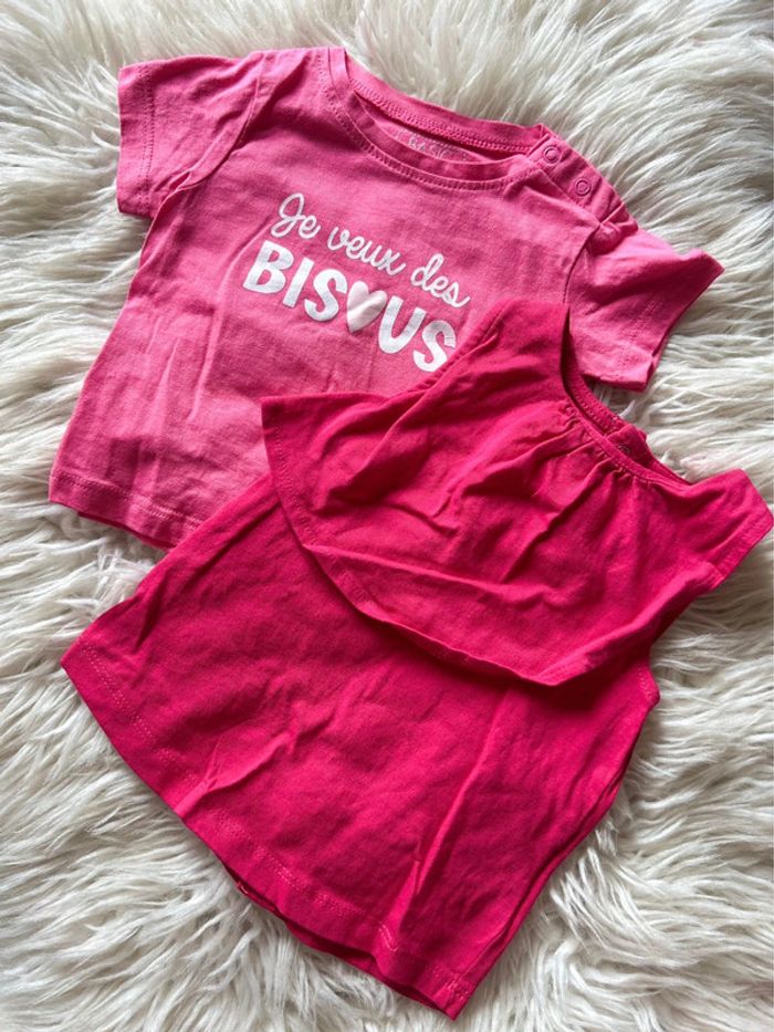 Fille 👧🏻 Lot 2 tshirt/debardeur rose -taille 6 mois