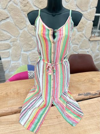 Robe d’été à rayures lin mi longue taille S / 36
