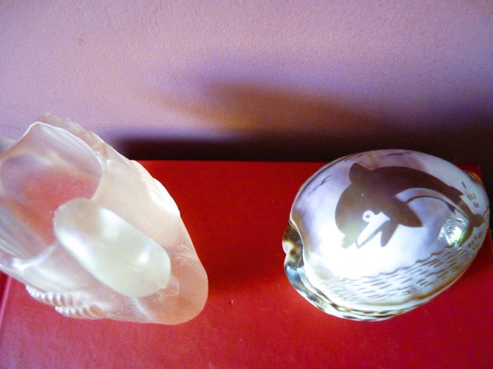 Cygne + coquillage pot accessoire decoration nature rose verre TBE - photo numéro 2