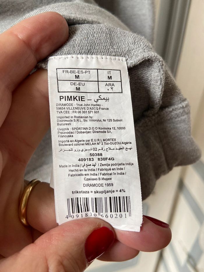 Sweat léger Pimkie gris clair col Claudine perlé taille M - photo numéro 5