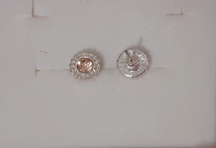 Boucle d'oreille argenté et rose saumon - photo numéro 4