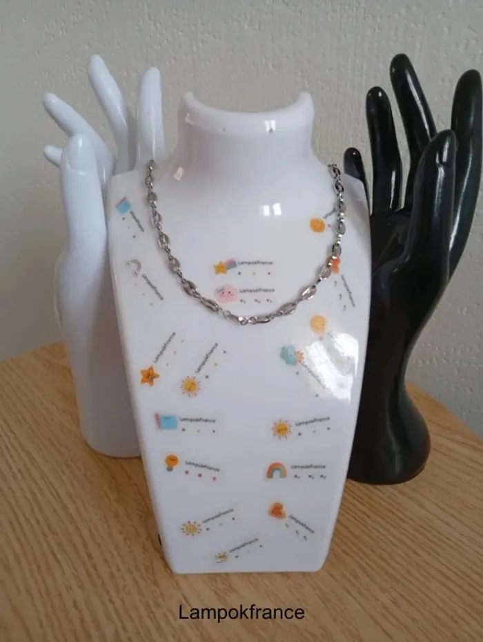 Solde 💝 Chaine en acier inoxydable femme graine de café couleur argent