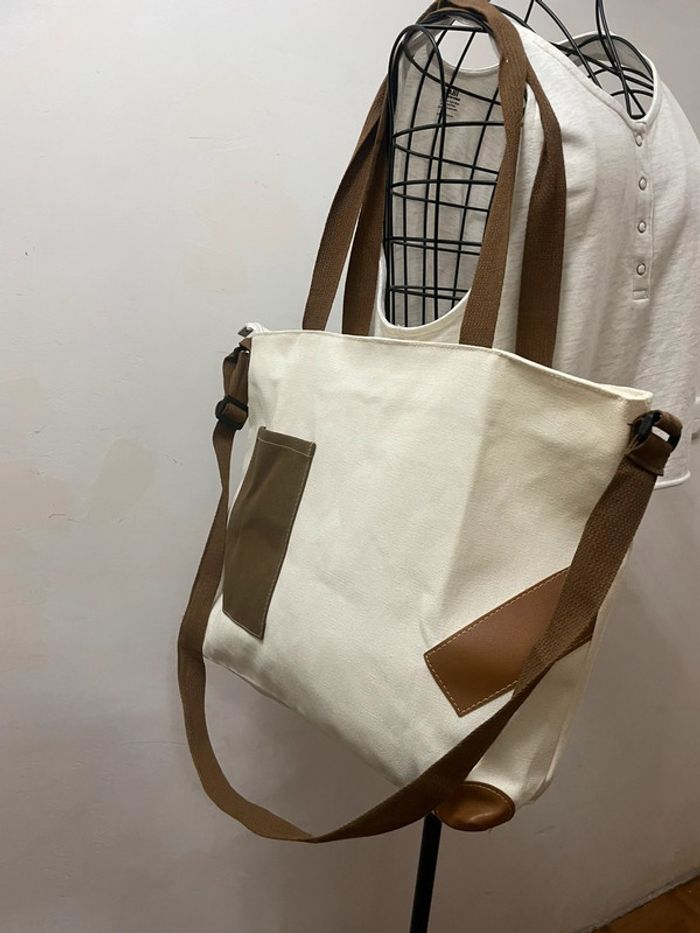 Sac fourre-tout toile marron blanc - photo numéro 6
